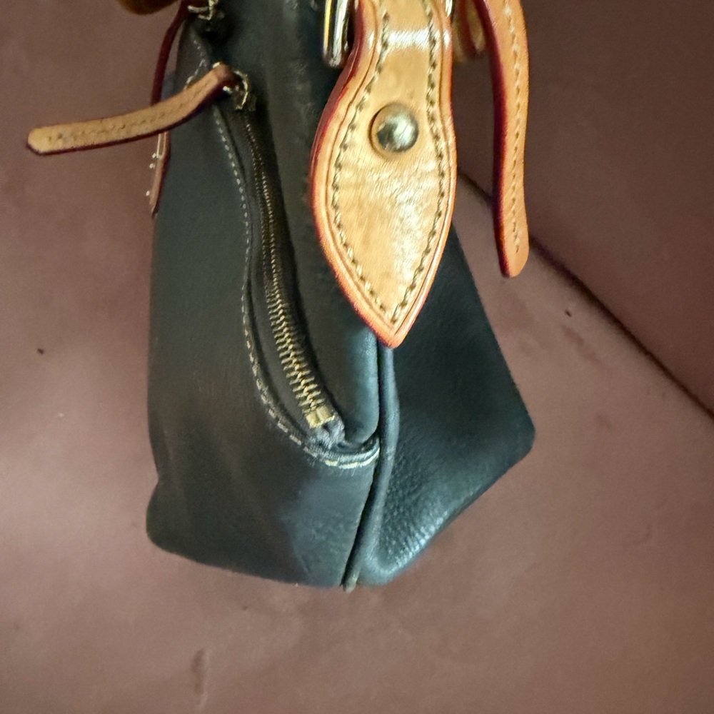 Dooney & Bourke Black Leather Satchel with Tan Trim and Handles - Picture 5 of 8